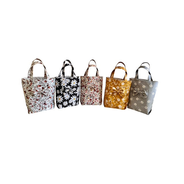 Bright Floral Small Tote Bag With Attached Bow